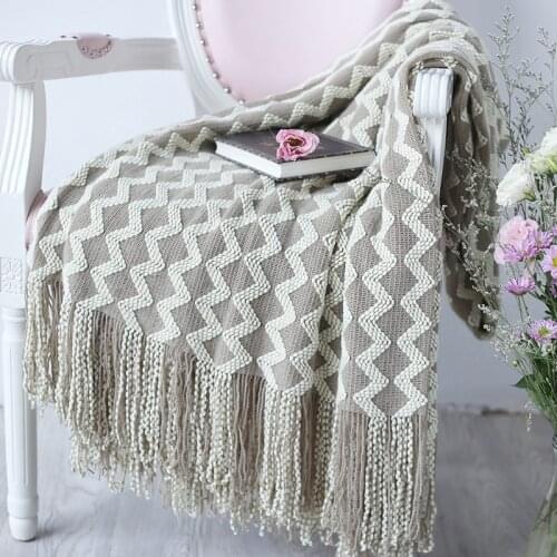 European style modern minimalist bed with tassel winter soft knitted blanket bedspread home decoration sofa cover LX10503