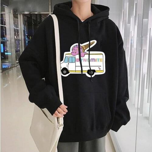 Harajuku Kpop Album Dynamite Print Hooded Sweatshirt Winter Keep Warm Street Funny Pink Ice Cream Car Oversize hoodies Pullover