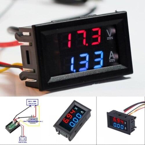 DC 100V 10A Voltmeter Digital Voltmeter Ammeter Blue + Red LED Amp Dual Digital Volt Meter Gauge Meter Electromobile Motorcycle