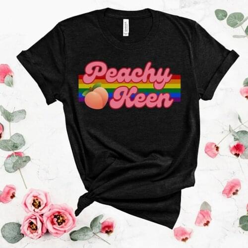 Peachy Keen Rainbow Printed Cute Cotton Shirts For Female Short Sleeve Loose Aesthetic Summer Tops Crewneck Casual T shirts