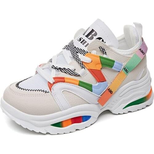 Chunky Fashion Women Casual Shoes 2019 Womens Platform Sneakers Ladies Trend Thick Sole Black White Breathable Sapato Feminino