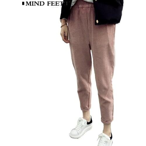 MIND FEET Women Corduroy Casual Haren Pants Autumn And Winter Loose Comfortable Trousers Keep Warm Pants Nine Tide Pants