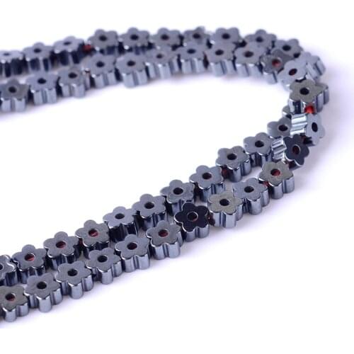 1pack/lot 2*4mm Natural stone Bright Flower shape Hematite beads Loose square Beads Top for DIY Necklace Bracelet Jewelry Making