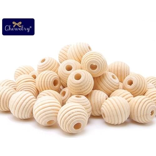 18mm 20pc DIY Crafts Beads Round Beehive Wood Beads Wood Hive Beads Teething Necklace Wooden Teether Decor Toys Round Ball