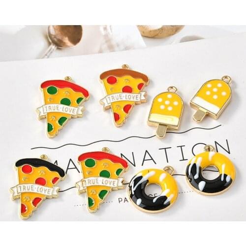 10pcs/pack Pizza Popsicle Donuts Cake Enamel Charms Metal Golden Pendants Earring DIY Fashion Jewelry Accessories