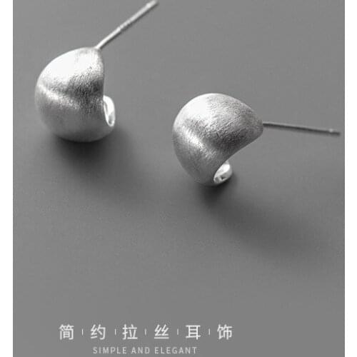 9mm*10mm Real. 925 Sterling Silver Brushed math Half Circle Geometric Ear Stud Earrings Ear-Bone Jewelry C-E9059