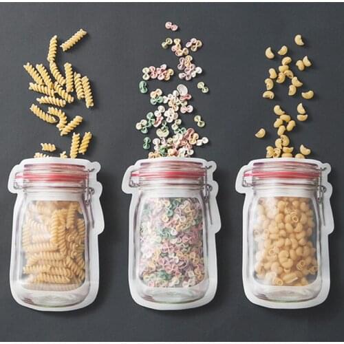 900Pcs/Lot Wholesale Mason Jar Shaped Food Container Plastic Bag Clear Mason Bottle Modeling Zippers Storage Snacks Plastic Box