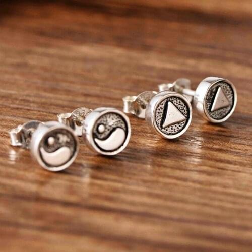 925Silver Triangular Eight Diagrams Design Simple Baitaan Earrings Female Spot One Delivery