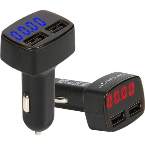 VODOOL Dual Port USB Car Charger For iPhone 6 7 X XS Max Xiaomi LED Temperature Voltage Current Meter Car Charging Phone Charger