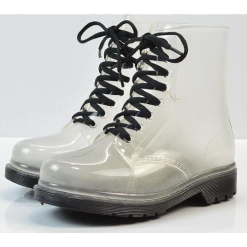 Shoes Rain Boots Ladies Shoes Women Fashion Womens Flat Transparent Martin Boots Water Shoes Waterproof Shoe BeautyFeet 896