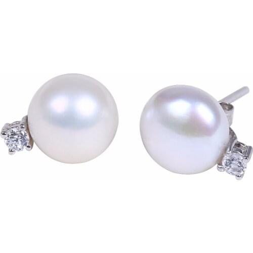 Daking new 8mm freshwater button pearl studs earring s925