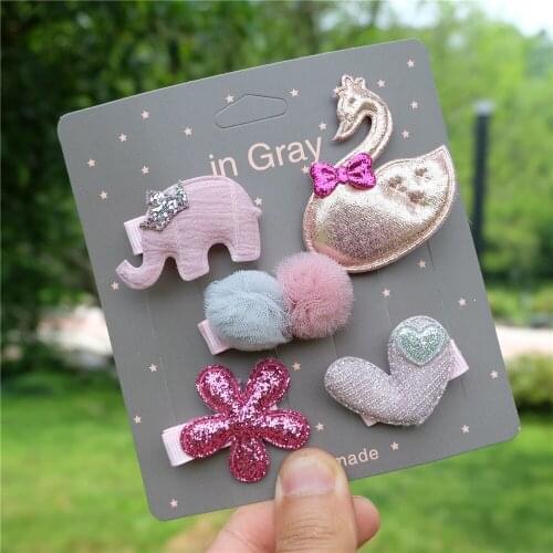 5 Pcs/set Kids Cartoon Hairpins Princess Hair clips Children Barrettes Baby Fabric Bow Headwear Girls Headdress Hair Accessories