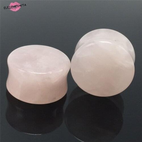 ELEIZHENWTA 1 pcs Baby Pink Quartzs tone ear tunnels ear gauges body jewelry piercing expander Guages Flared Plug