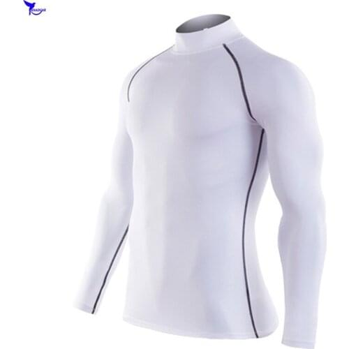 Stand Collar Dry Fit Bodybuilding T-shirt Men Compression Running Shirts Fitness Gym Rashgard Jogging Sportswear Sport Clothing