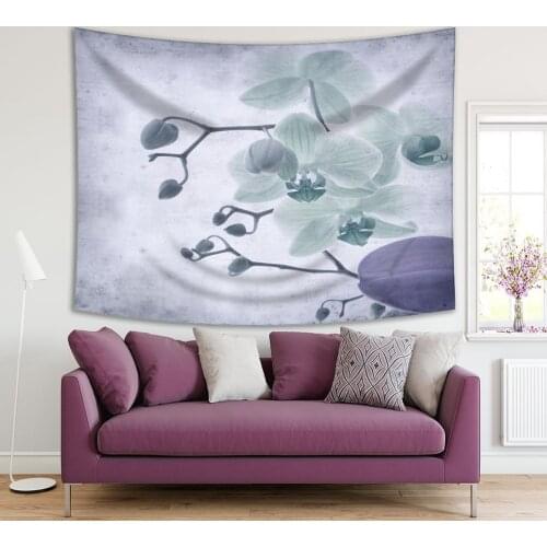 Tapestry Orchid Flowers Phalaenopsis Photo in Vintage Colors Floral Artwork Printed Purple Green Gray