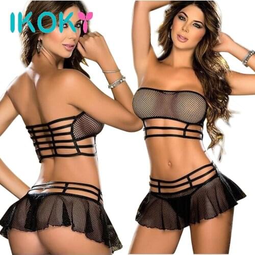 IKOKY G-string Sexy Lingerie Erotic Lace Perspective Three-Point Underwear Sleepwear Underwear Nightwear Dress