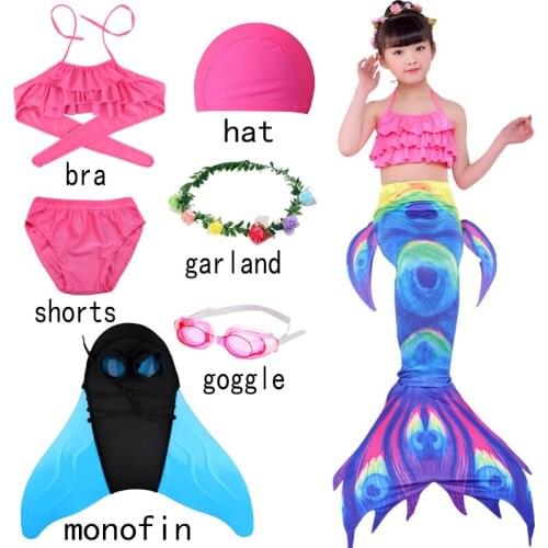 Mermaid costume girls suit cosplay swimming flippers goggles swimming cap bra anime mermaid tail