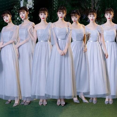 Summer Elegant Fashion A-line Ankle-length Regular Simple Champagne Gray Ping Belt Woman Prom Graduation Party Long Dress 9845