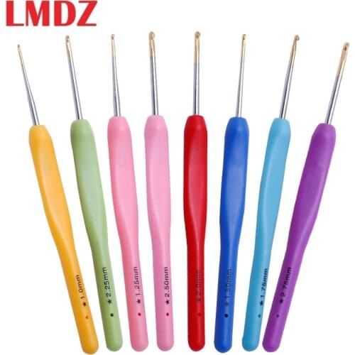 LMDZ 8Pcs/Set Multicolor Plastic Handle Aluminum Crochet Hooks Knitting Needle Set 1mm-2.75mm Yarn Sweater Weave Craft Tools