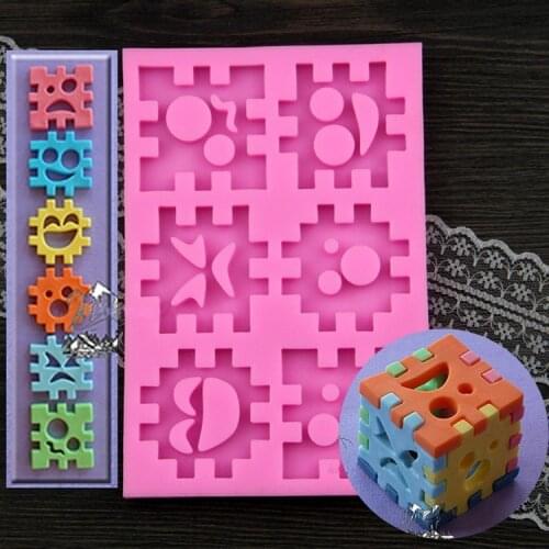 Luyou 3D Puzzle Blocks Toy Cake Silicone Baking Molds Baby Birthday Fondant Cake Decorating Tools Chocolate Candy Moulds FM100