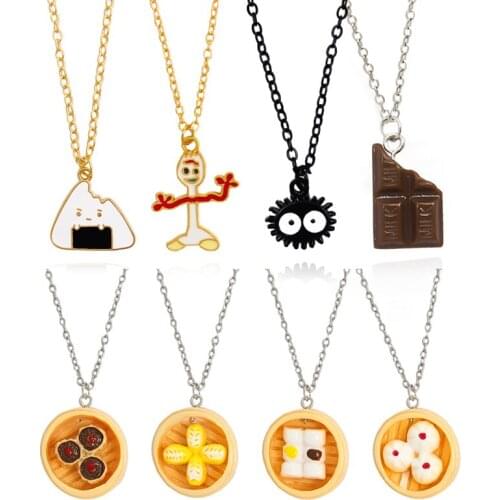 Cute Handmade Food Pendant Necklaces Rice Ball Sushi Chocolates candy Cake Bun Bread Chain Necklace Choker For Women Jewelry