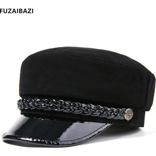 FUZAIBAZI Fashion New Mens Flat Cap Sheepskin Genuine Leather Hat For Womens Spring Autumn Thin Military Hats Snapback Caps