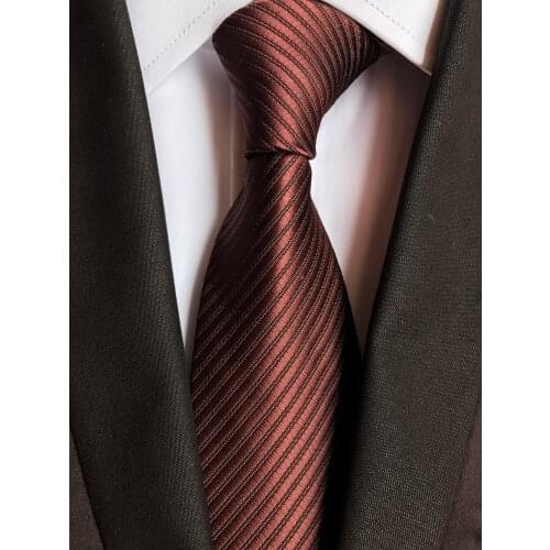 8cm Mens Woven Necktie Coffee Brown Striped Ties Jacquard Woven Cravat