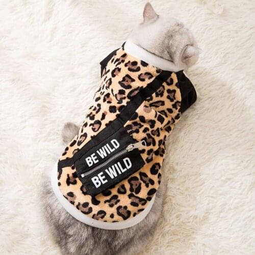 Leopard Print Pet Cat Clothes Soft Fleece Dog Hoodies Outfit Warm Cat Costume Kitten Clothing Puppy Jumpsuit Coat Jacket Winter