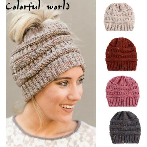 Autumn Winter Noise Wool Knitted Ponytail Cap Unisex Hats Casual Outdoors Warm Hat Fashion Solid Unisex Beanie Ponytail Beanie