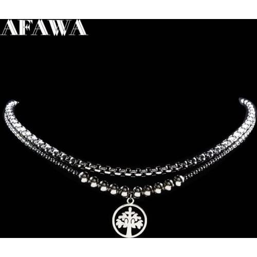 Two Tree of Life Stainless Steel Necklaces Women Jewelry Silver Color Necklace Jewelry Christmas Gift acero inoxidable N7982