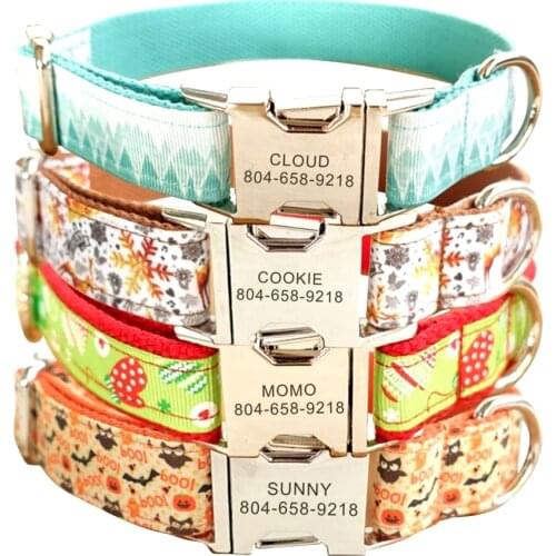 Personalized Pet Collar Nylon Snow Halloween Custom Puppy Cat Name ID Tag Adjustable Basic Collars Lead Learsh Set Pet Accessory