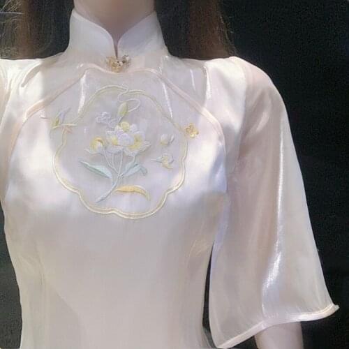 Embroidery Cheongsam Qipao Chinese Dress Vintage Plus Size Chiffon Summer Dresses Casual for Women Party Dresses Evening 2021