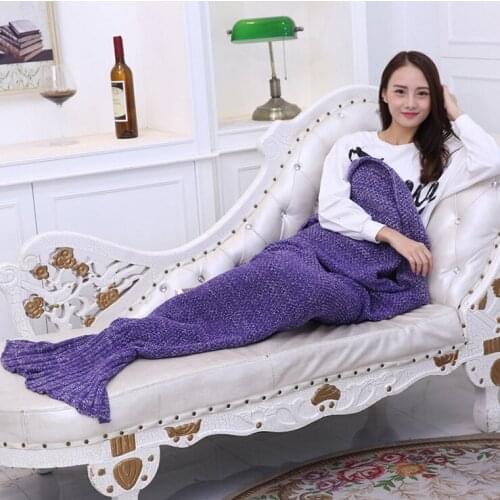 Hot Sale Mermaid Tail Blanket Adult Kids Kinted Throw Blanket Baby Crocheted Sleeping Bag 10Colors Available
