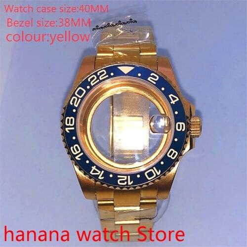 Suitable for pearl automatic winding 40mm sapphire glass transparent back gold box series, with rotating yellow