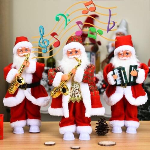New Year 2021 Christmas Decorations for Home Electric Toy with Music 14 In Saxophone Playing Santa Claus White Feet with Lights