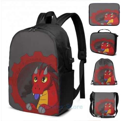 Funny Graphic print Dragon Kirishima Badge USB Charge Backpack men School bags Women bag Travel laptop bag