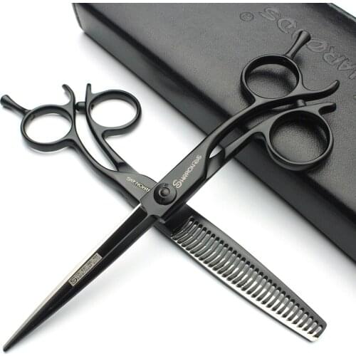 Sharonds Black 6 inch 440c steel professional salon hair cutting scissors + thinning scissors Hair styling scissors tools