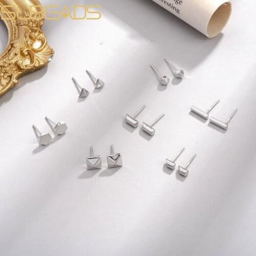 Subeads Real 925 Sterling Silver Geometry Stud Earring Simple Triangle Cylindrical Square Earrings For Women Girls Jewelry Gifts