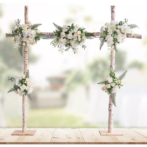 Wedding simulation flower background wall flower wall White birch arch flower arrangement stage T platform cabinet decoration