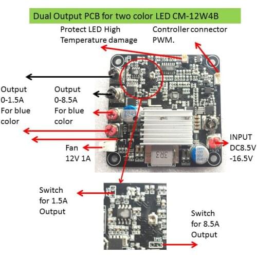 Dual Output LED driver double output for two color LED with Remove controller or knob controller CM-12W4B-DR