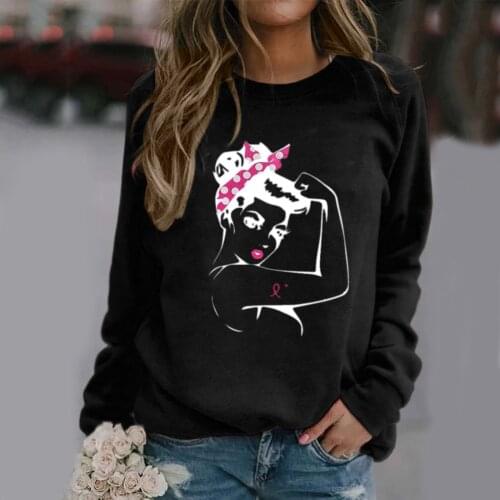 Hoodies Sweatshirt Love Breast Day Womens Casual Print O Neck Long Sleeve Sweatshir Top Oversize Kawaii Womens Sweatshirt