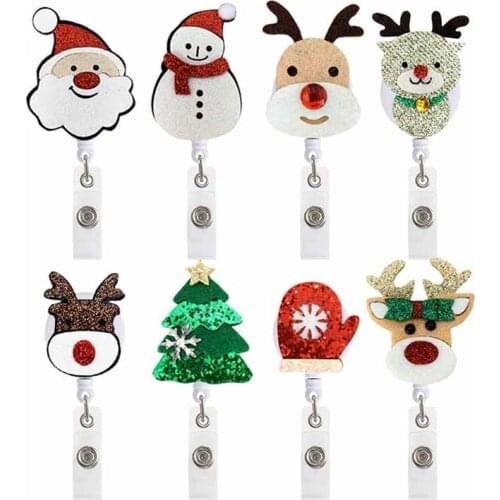 Felt Christmas Students Nurse Hospital Badge Reel Retractable ID Badge Holder With 360 Rotating Alligator Clip Name Holder