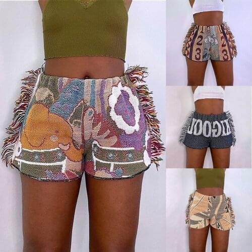 Adogirl Women Classic Vintage Summer Casual High Waist Shorts Fashion Y2k Side Tassels Female Streetwear Plus Size 2021