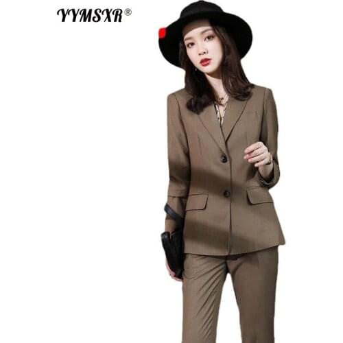 Womens Plus Size S-4XL Autumn and Winter New Female Long-sleeved Professional Suits and Trousers 2-piece Interview Overalls