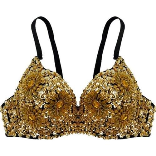 New Black Gold Silver Shiny Crystal Bar Singer DS Sexy Costumes Belly Dance Clothing Beading Crystal Rivet Belly Dancing Bra