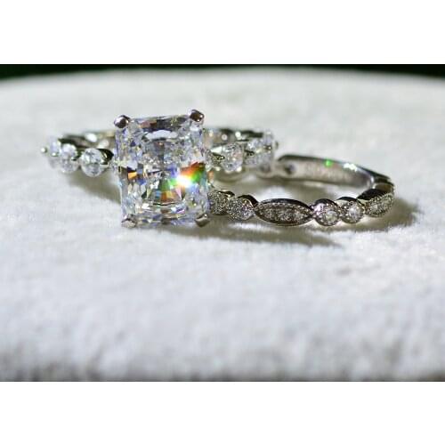 Vintage 4ct Moissanite Diamond Ring sets 100% Original 925 sterling silver Engagement Wedding band Rings for Women Fine Jewelry