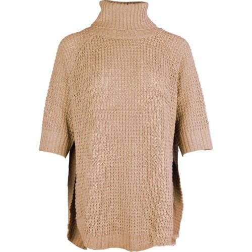 New Spring Autumn sweater women solid color knitted pullover sweater Korean sweater Half sleeve waist split turtleneck sweater