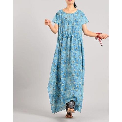 Women Printed Plus Size Dress Summer Waisted Irregualr Hem Loose Dress Female Short Sleeve Retro Vintage Dress 2018