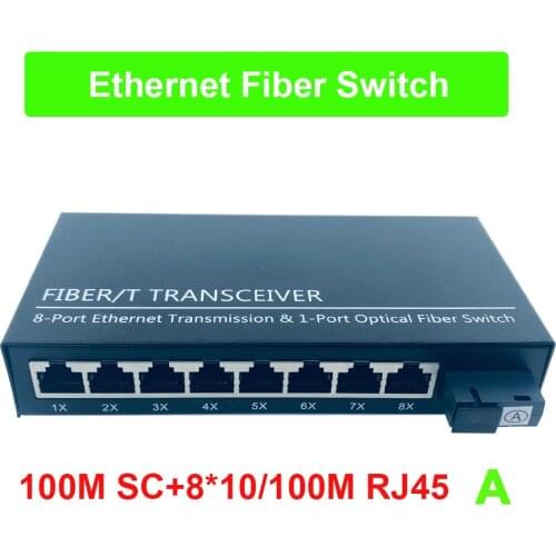 10/100M Single Fiber single fiber 1310nm Aside 8*RJ45 port fiber switch 20KM fiber optic transceiver media converter A side