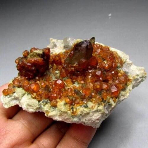 115g/73mm Spessartine Garnet+Smoky Quartz Cluster on Matrix - crystals and stones healing Mineral specimen Home Decor feng shui